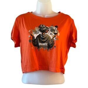 SHEIN Orange Cropped Graphic Print Crew Neck Short Sleeve T-Shirt 2XL Dramatic